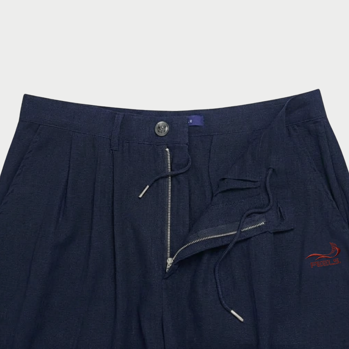 LINEN STRAIGHT SLACKS NAVY