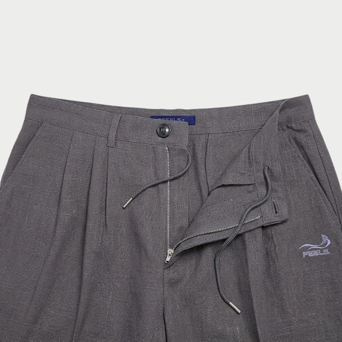 LINEN TWO-TUCKED SLACKS GRAY