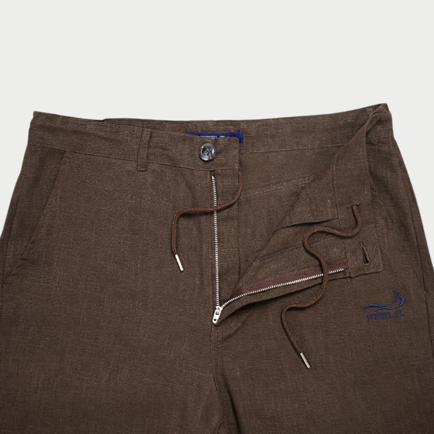 LINEN STRAIGHT SLACKS BROWN