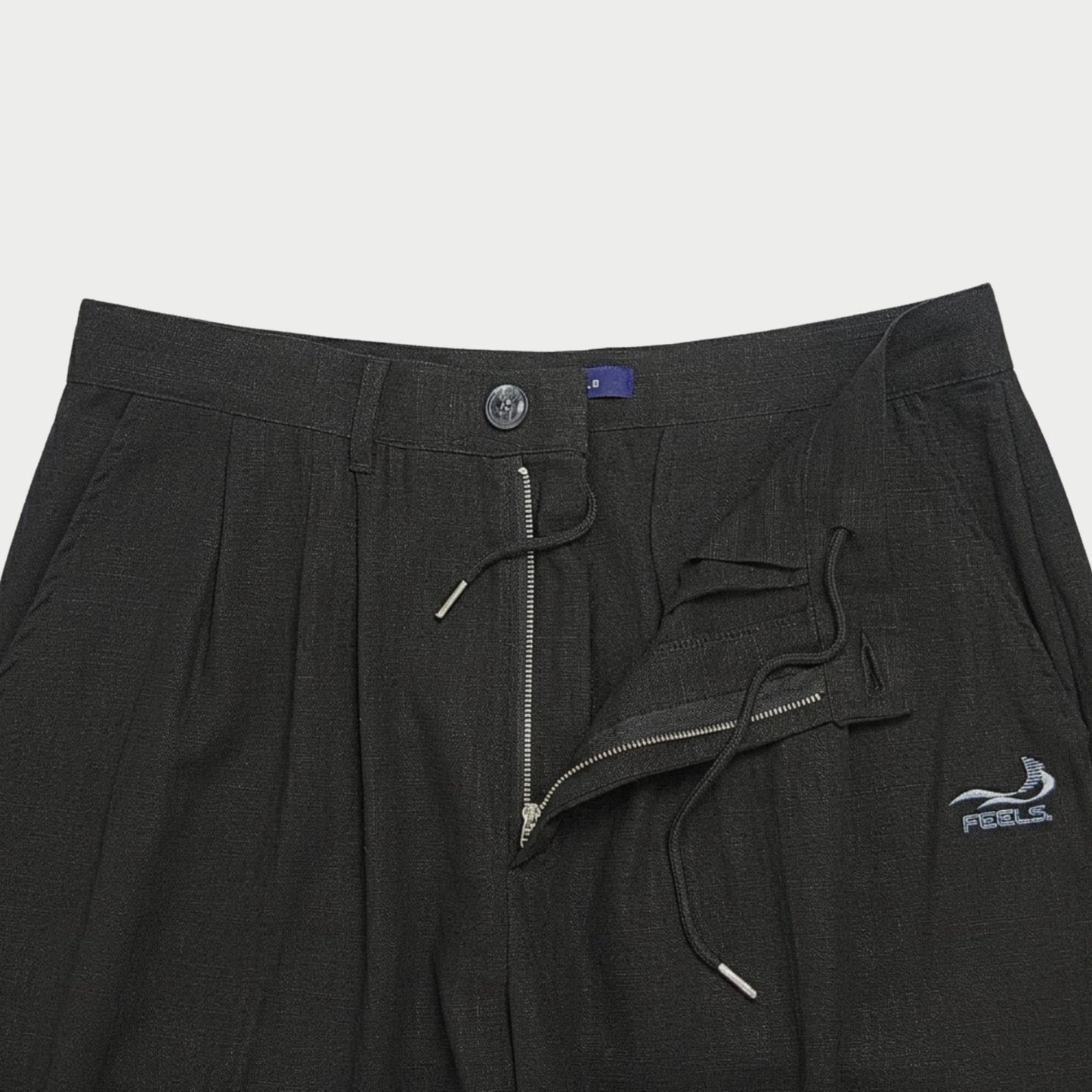 LINEN TWO-TUCKED SLACKS BLACK