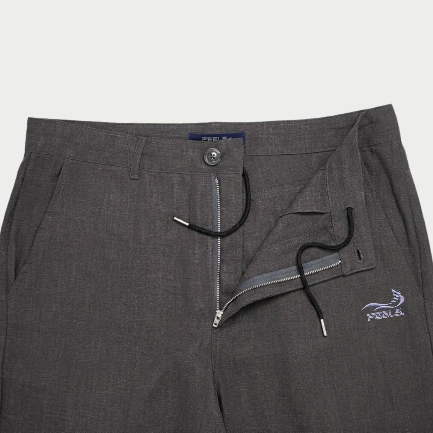 LINEN STRAIGHT SLACKS GRAY