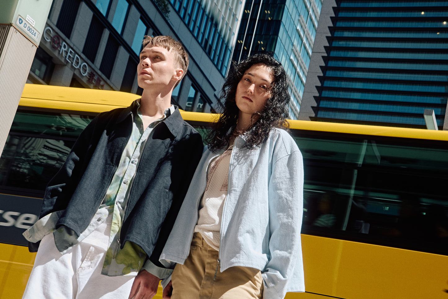 LINEN ZIP UP BLOUSON LIGHT BLUE
