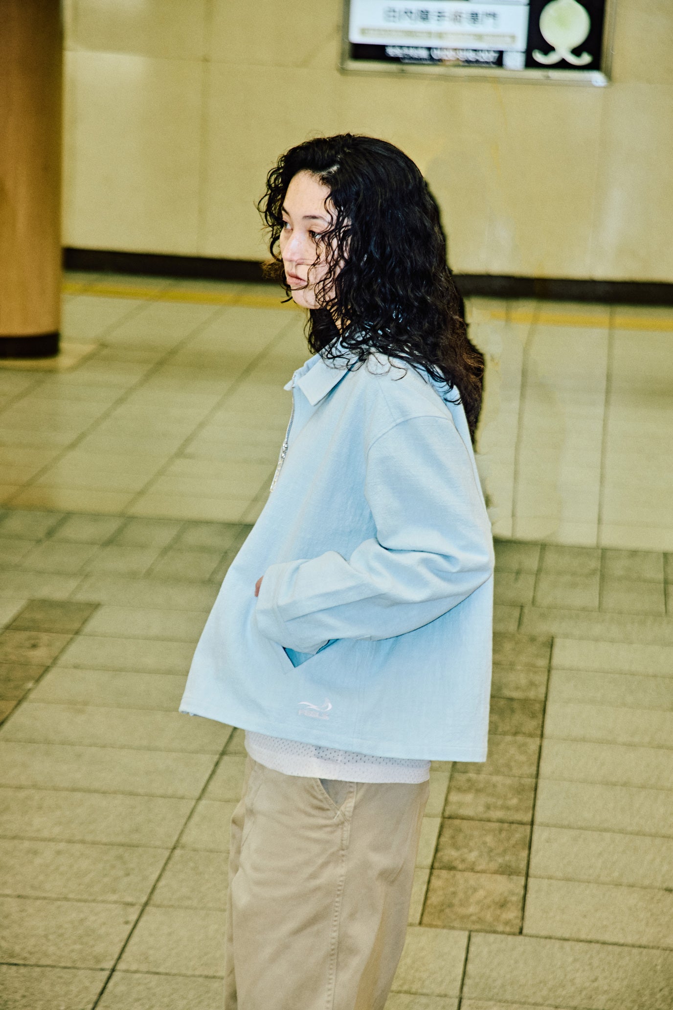 LINEN ZIP UP BLOUSON LIGHT BLUE