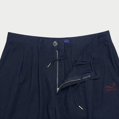 LINEN STRAIGHT SLACKS NAVY