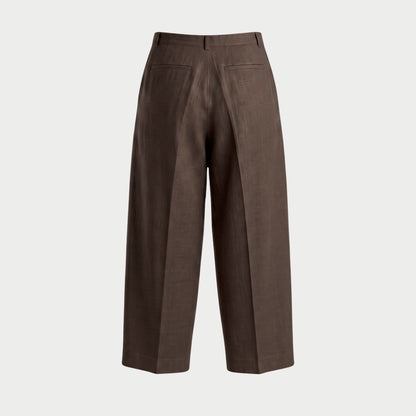 LINEN TWO-TUCKED SLACKS BROWN
