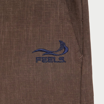 LINEN TWO-TUCKED SLACKS BROWN
