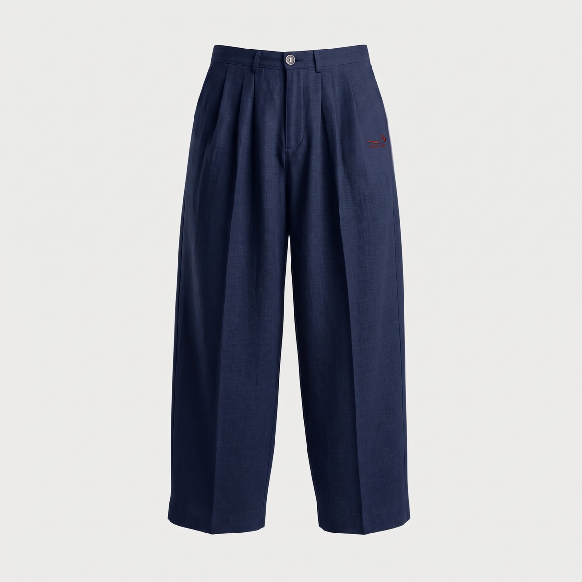 LINEN TWO-TUCKED SLACKS NAVY