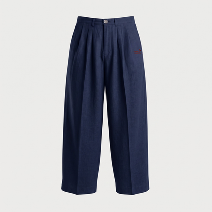 LINEN TWO-TUCKED SLACKS NAVY