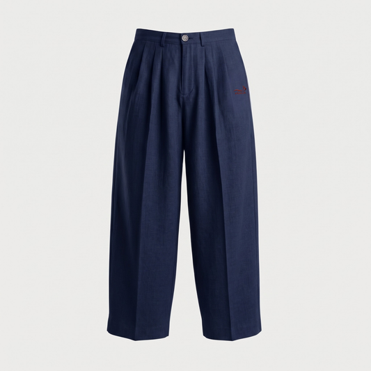 LINEN TWO-TUCKED SLACKS NAVY
