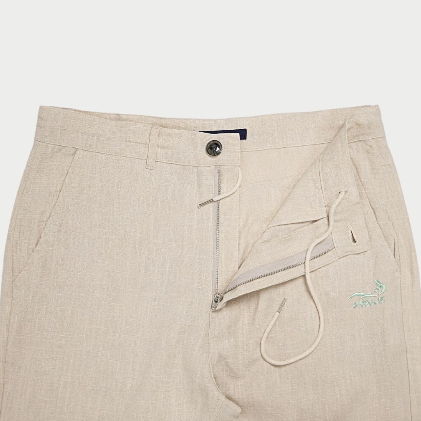 LINEN STRAIGHT SLACKS BEIGE
