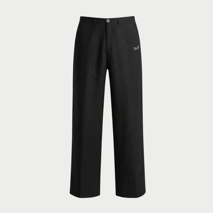 LINEN STRAIGHT SLACKS BLACK