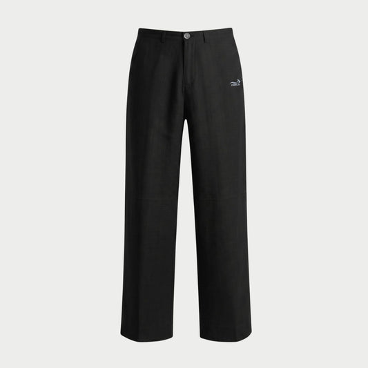 LINEN STRAIGHT SLACKS BLACK