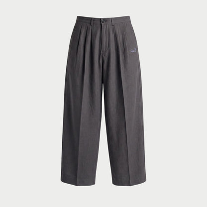 LINEN TWO-TUCKED SLACKS GRAY