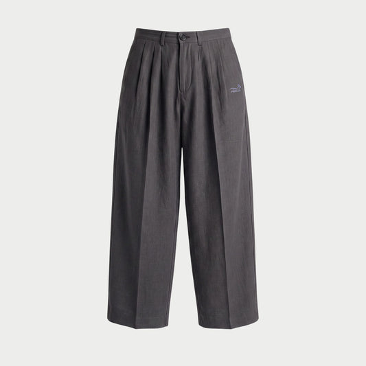 LINEN TWO-TUCKED SLACKS GRAY