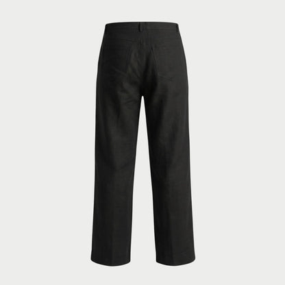 LINEN STRAIGHT SLACKS BLACK