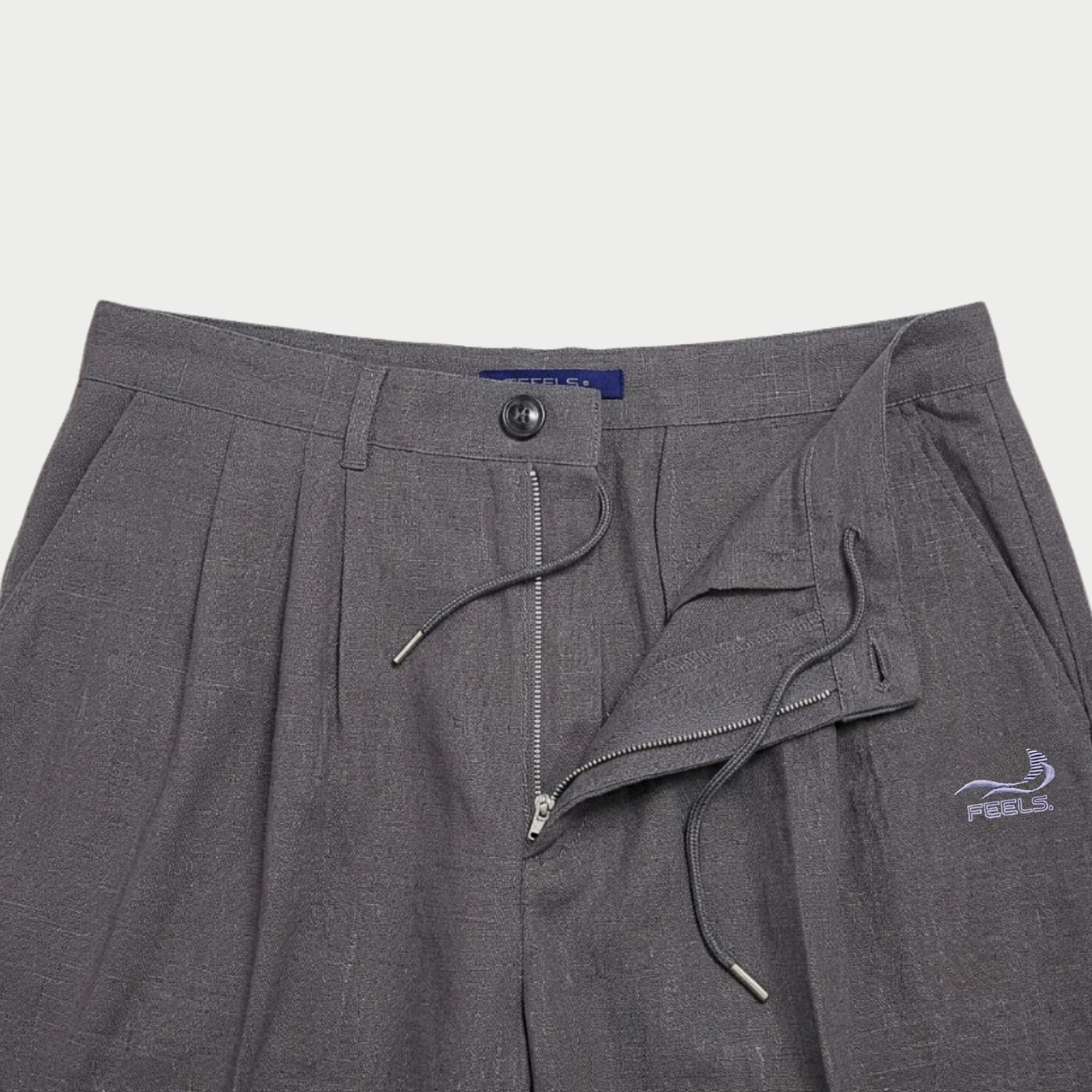 LINEN TWO-TUCKED SLACKS GRAY – FEELS.