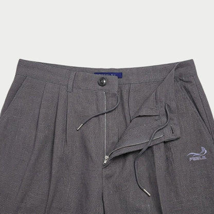 LINEN TWO-TUCKED SLACKS GRAY