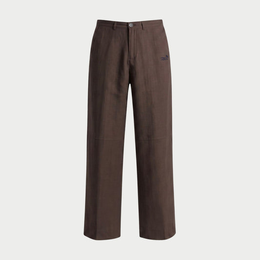LINEN STRAIGHT SLACKS BROWN