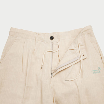 LINEN TWO-TUCKED SLACKS BEIGE