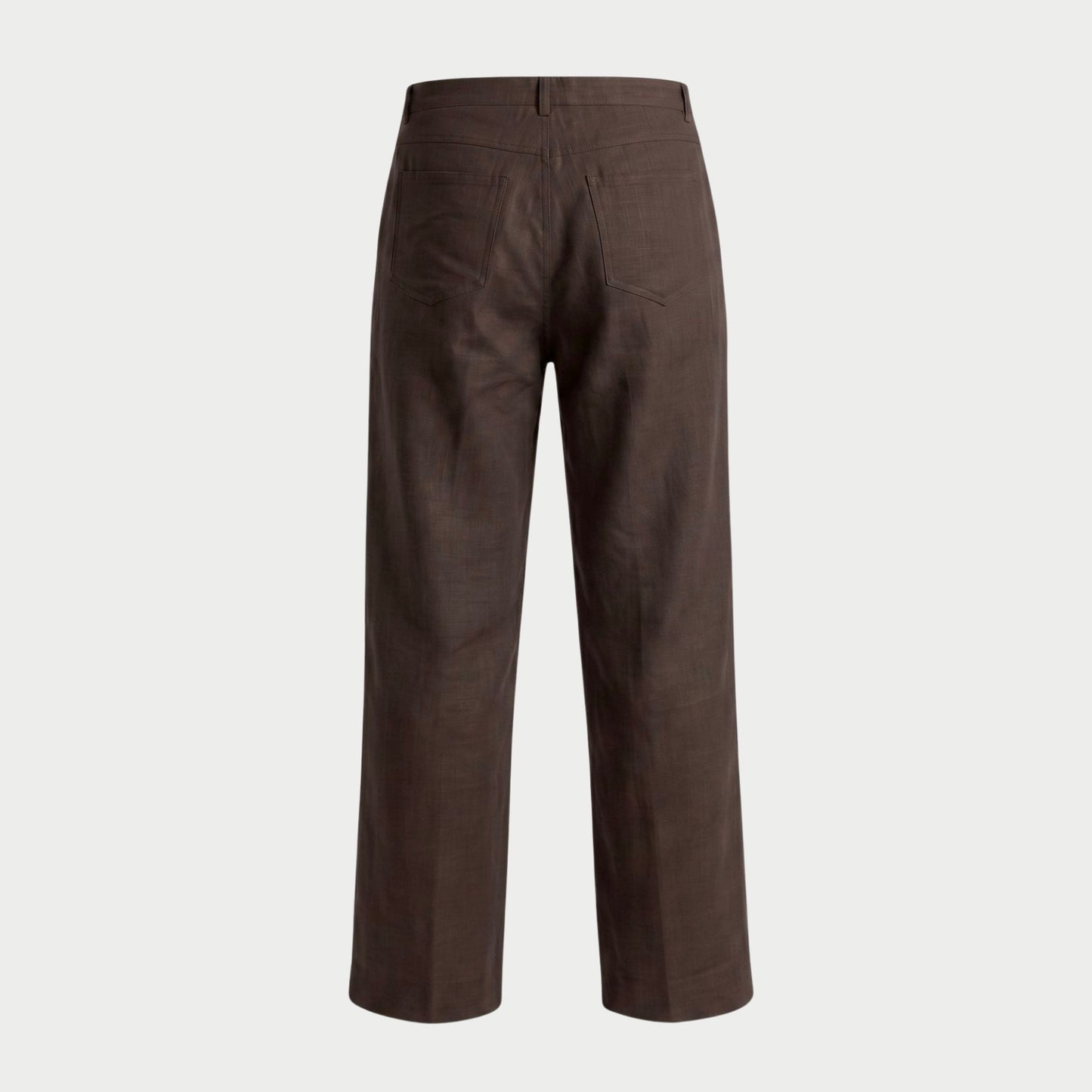 LINEN STRAIGHT SLACKS BROWN