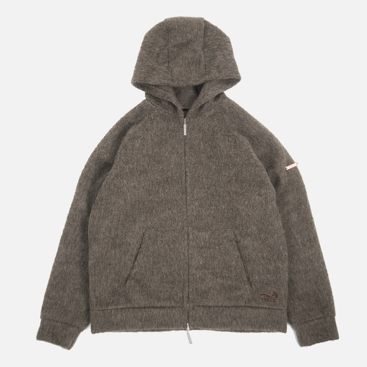 ALPACA ZIP UP HOODIE BROWN