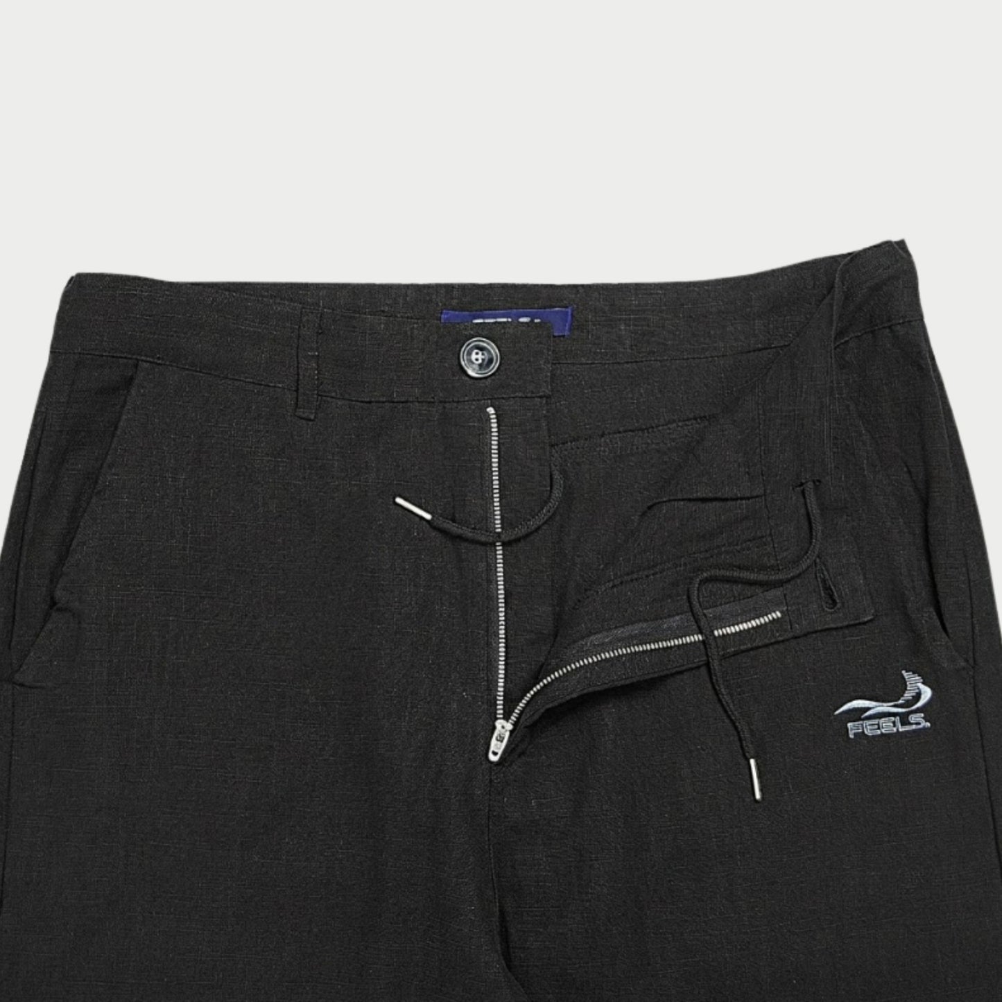 LINEN STRAIGHT SLACKS BLACK