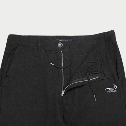 LINEN STRAIGHT SLACKS BLACK