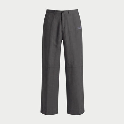LINEN STRAIGHT SLACKS GRAY