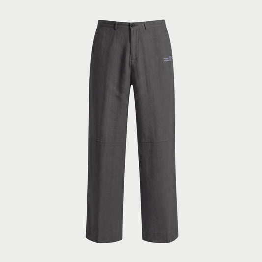 LINEN STRAIGHT SLACKS GRAY