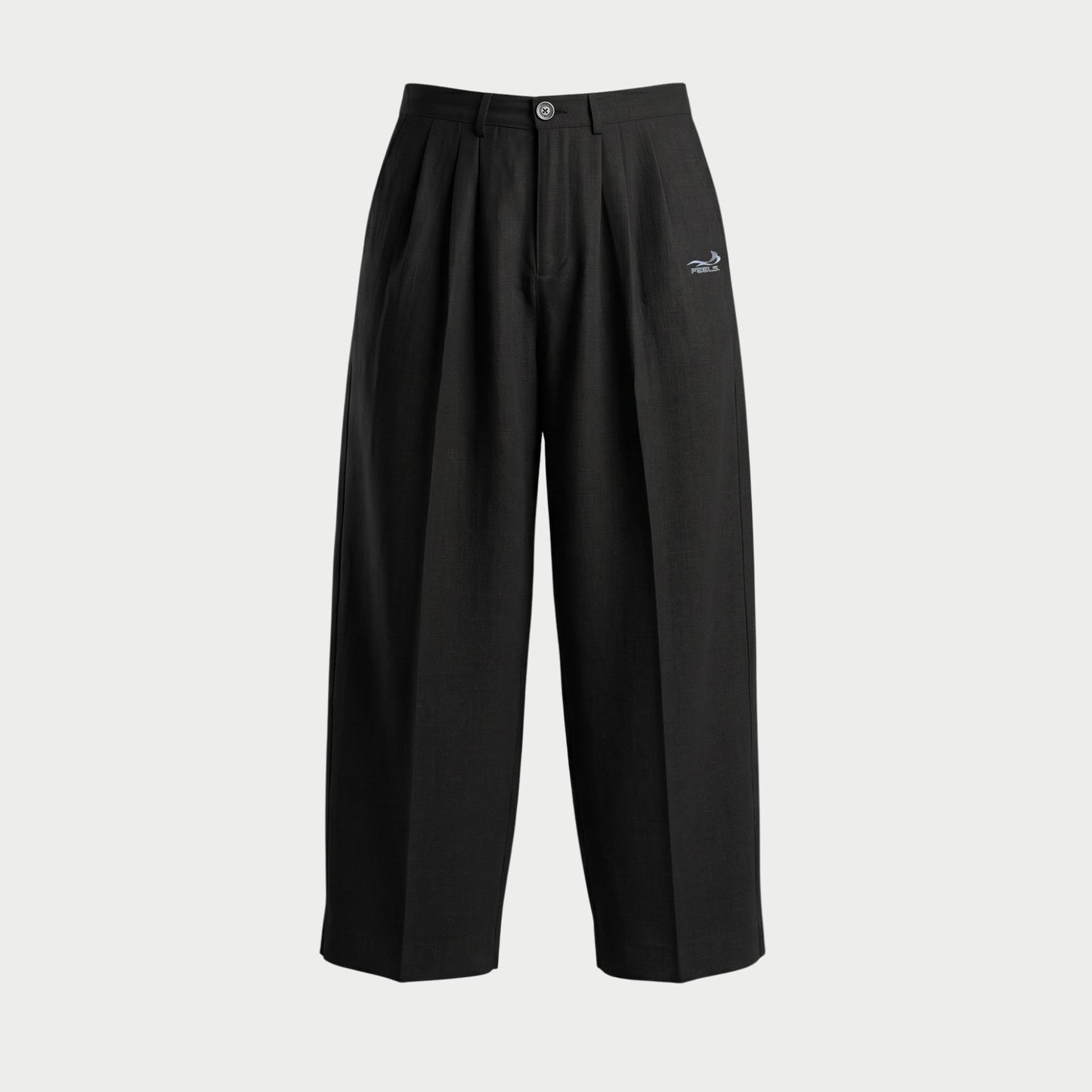 LINEN TWO-TUCKED SLACKS BLACK