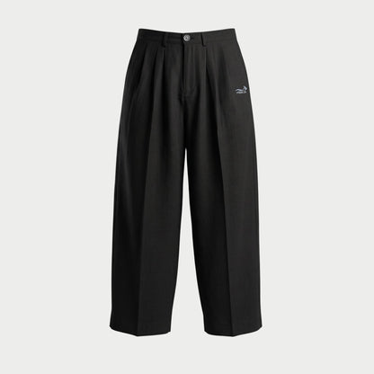 LINEN TWO-TUCKED SLACKS BLACK