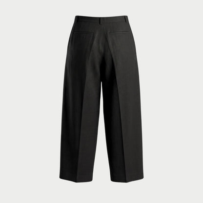 LINEN TWO-TUCKED SLACKS BLACK
