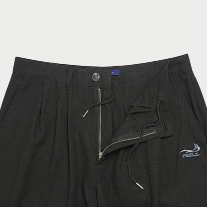LINEN TWO-TUCKED SLACKS BLACK