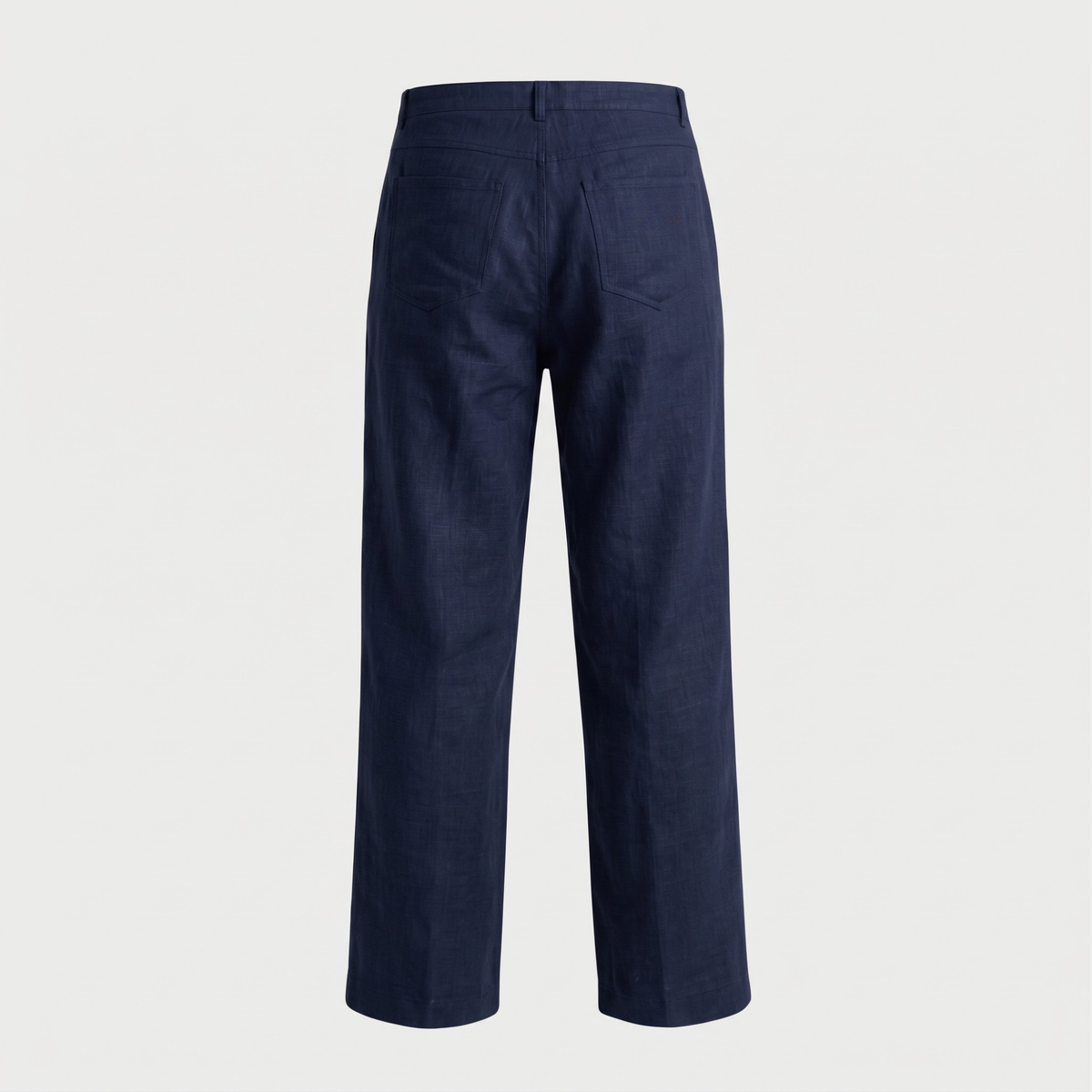 LINEN STRAIGHT SLACKS NAVY