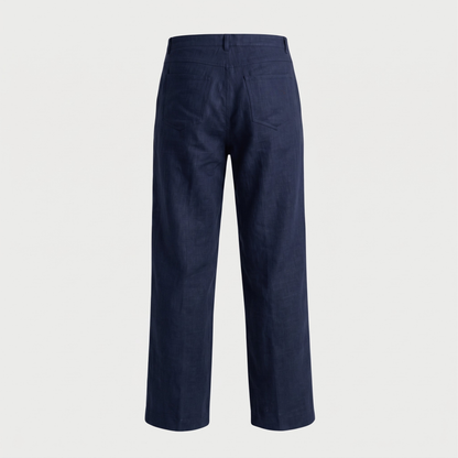 LINEN STRAIGHT SLACKS NAVY
