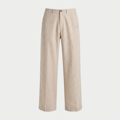 LINEN STRAIGHT SLACKS BEIGE