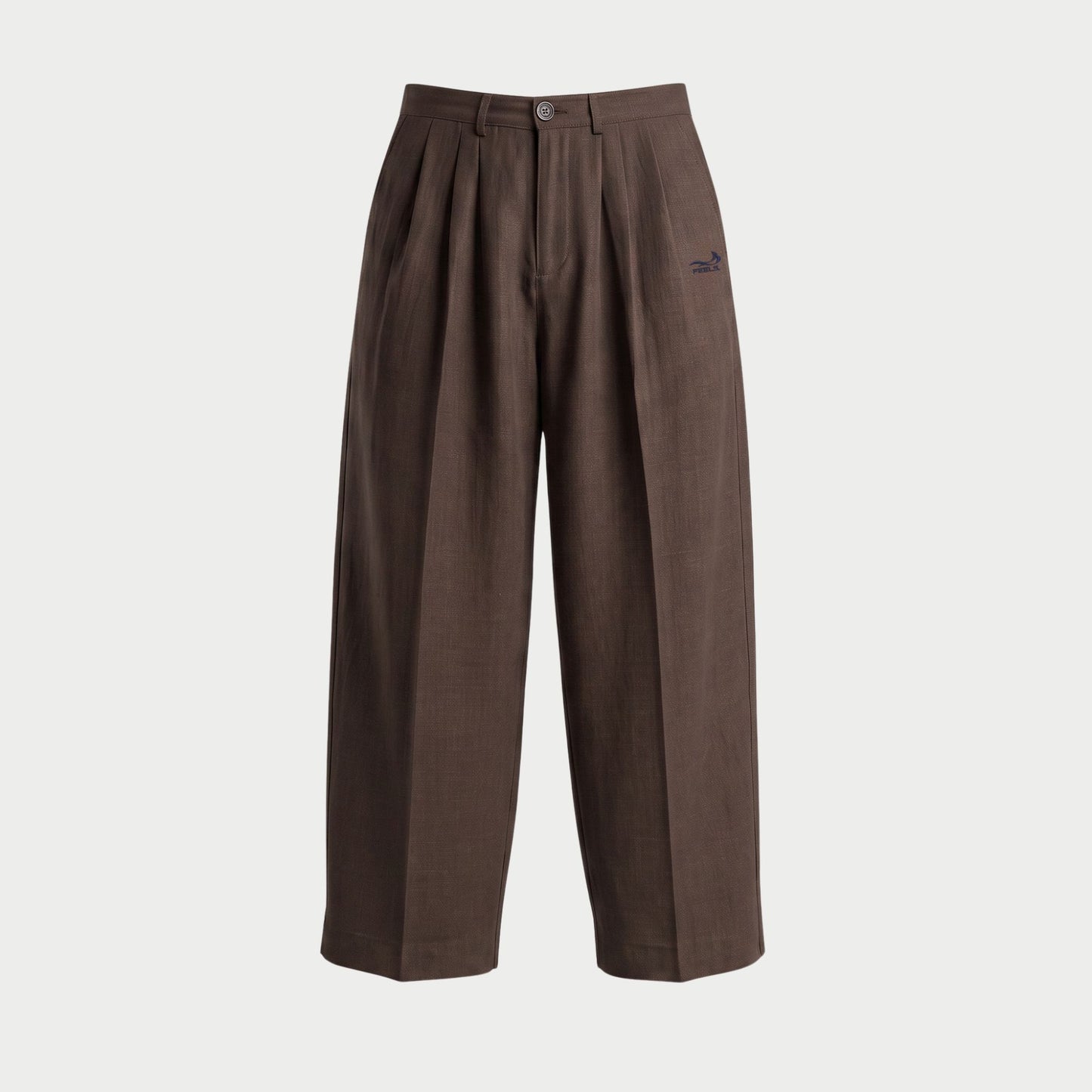LINEN TWO-TUCKED SLACKS BROWN