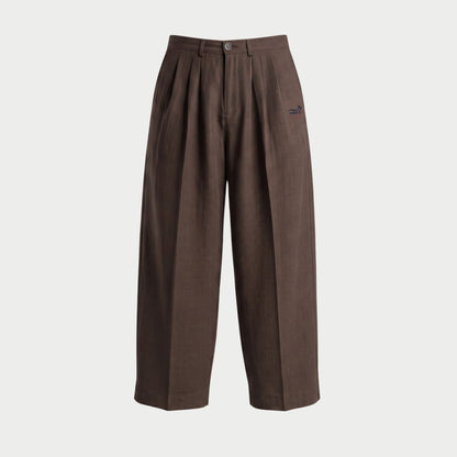 LINEN TWO-TUCKED SLACKS BROWN