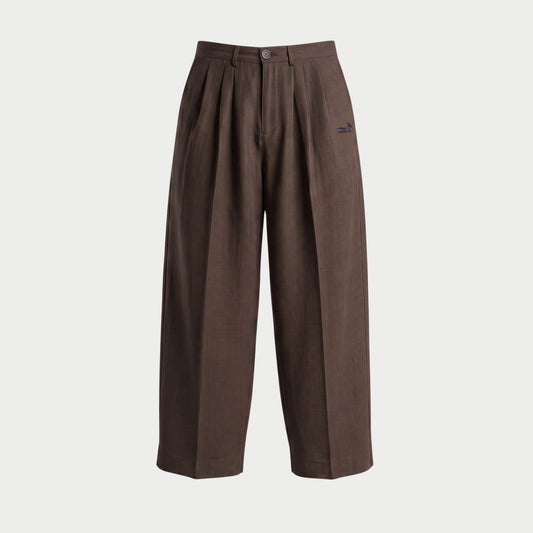 LINEN TWO-TUCKED SLACKS BROWN