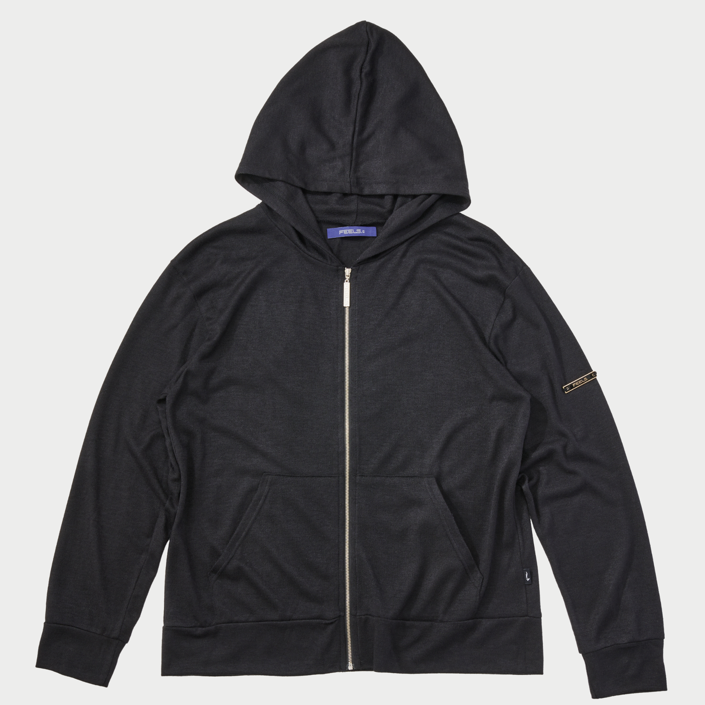 RAYON ZIP UP HOODIE BLACK