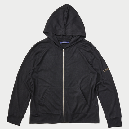 RAYON ZIP UP HOODIE BLACK