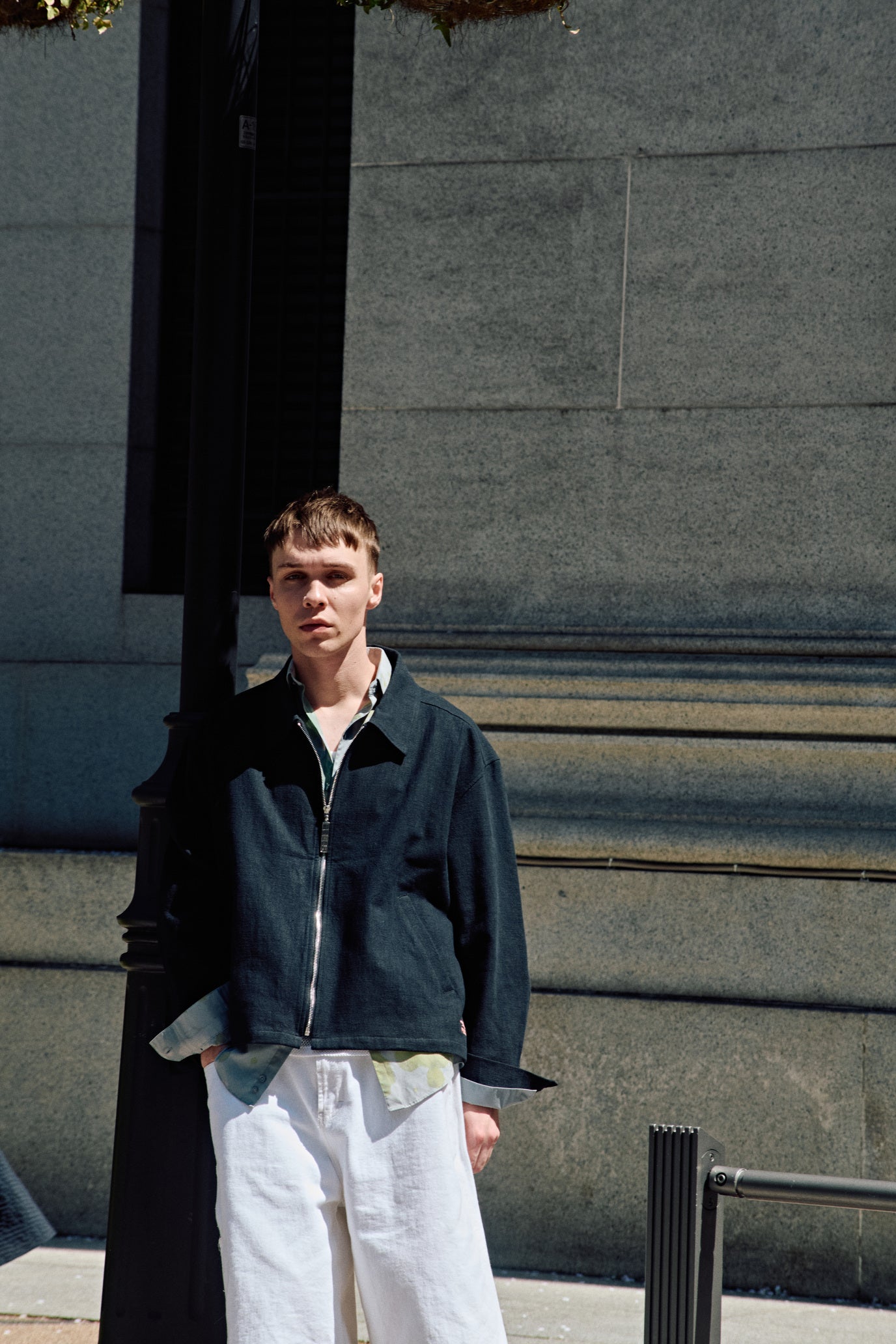 LINEN ZIP UP BLOUSON BLACK
