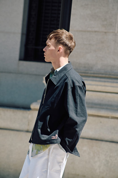 LINEN ZIP UP BLOUSON BLACK