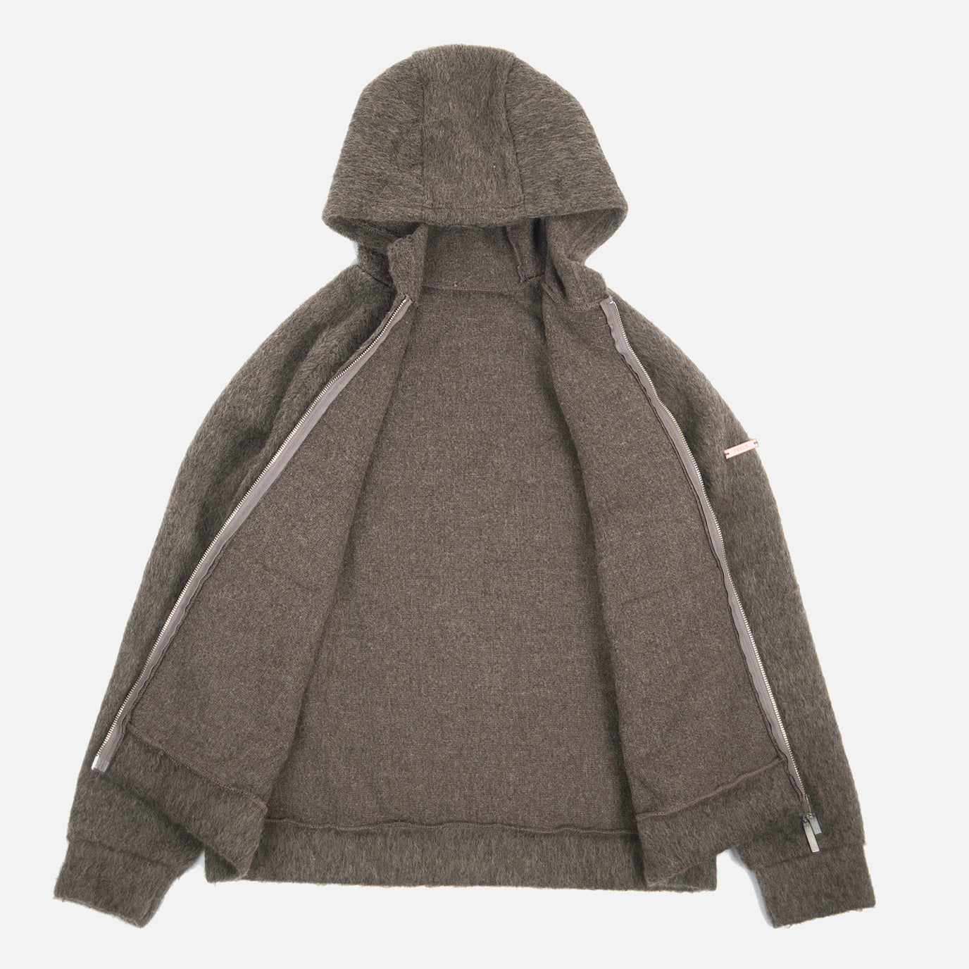 ALPACA ZIP UP HOODIE BROWN