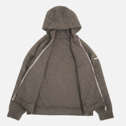 ALPACA ZIP UP HOODIE BROWN